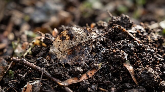 Close-up of nutrient-rich soil brimming with organic matter.