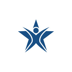 Obraz premium Blue star logo with human figure, symbolizing achievement