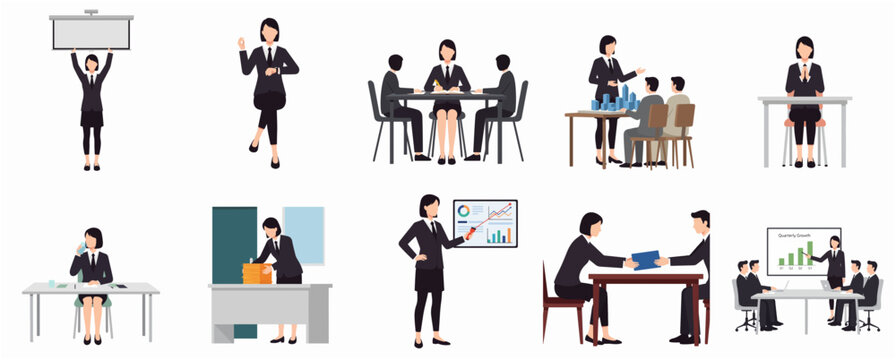 Diverse Set of Businesswoman Poses for Presentation, Meeting, and Office Activities