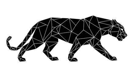 Abstract Black Panther Geometric Silhouette Walking - Low Poly Animal Art © ti