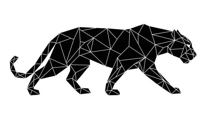 Abstract Black Panther Geometric Silhouette Walking - Low Poly Animal Art