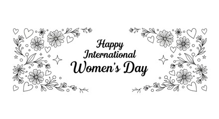 Hand drawn floral frame for International Womens Day greeting card design. © Adilah_Fathir