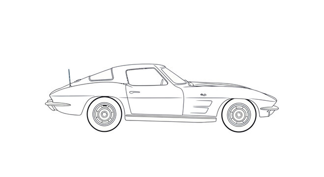 Vintage Sports Car Outline Drawing, Classic Automobile Silhouette
