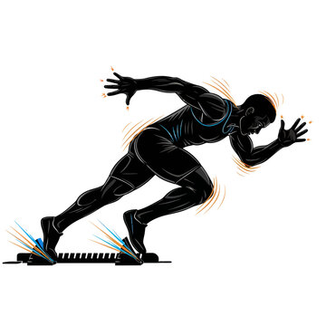 Athlete Sprinting Start Block Dynamic Motion Silhouette Illustration