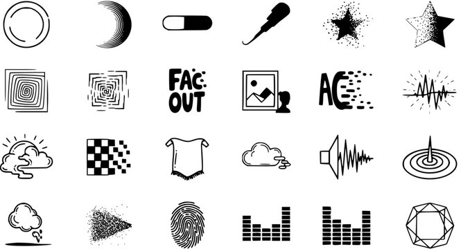 Set of Hand-Drawn Icons and Symbols for Technology and Media