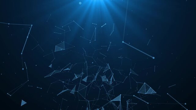 Plexus abstract network business technology science background loop. Abstract motion transform illustration background with shimmering light.