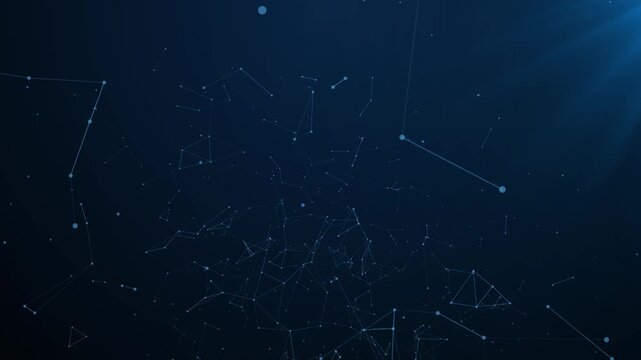 Plexus abstract network business technology science background loop. Abstract motion transform illustration background with shimmering light.