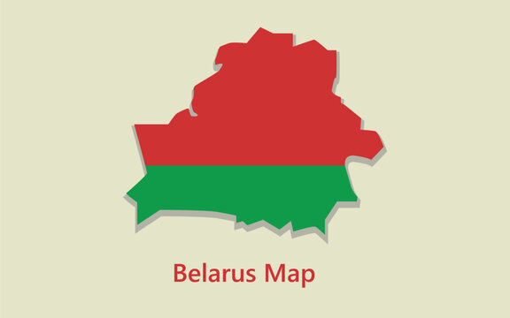 Flat vector silhouette map of belarus filled with national flag colors on light background