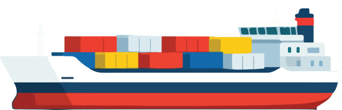 Cargo Ship for Maritime Logistics Global Freight and Industrial Shipping Flat Vector Illustration