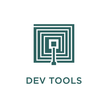 Square labyrinth style dev tools logo designed for technical software development.