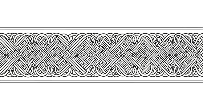 Intricate Celtic Knotwork Seamless Border Pattern Design.