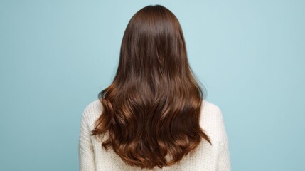 Fototapeta premium Woman with long shiny brown hair facing away in elegant style