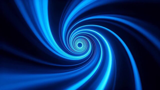 Blue spiral light vortex swirling towards center in dark abstract space