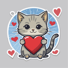 Fototapeta premium Cute Cat Holding a Red Heart