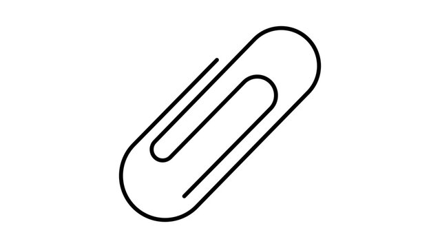 Minimalist Paperclip Vector Icon Illustration with Editable Stroke. Clean black line art graphic of a classic paper clip attachment symbol on a white background for business, office, and web design.
