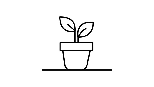 Minimalist Potted Plant Vector Icon with Editable Stroke; Clean Black Line Illustration of a Small Sprout in a Pot, Perfect for Nature, Growth, Gardening, and Eco-Friendly Graphic Design Projects.