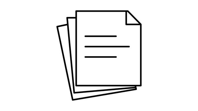 Minimalist Document Stack Vector Icon Illustration with Editable Stroke. Clean Black Line Art Design Representing a Pile of Three Paper Sheets or Files, Perfect for Business, Office, and Web Use.