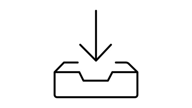 Minimalist Black Line Download Vector Icon with Editable Stroke, Featuring a Down Arrow Pointing into an Inbox Tray, Clean Outline Illustration for Web Design, Apps, and Modern Digital Interfaces.