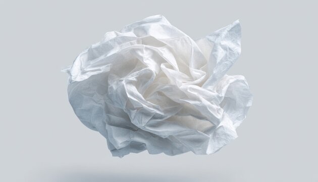 A crumpled white tissue paper with textured and wrinkled surface