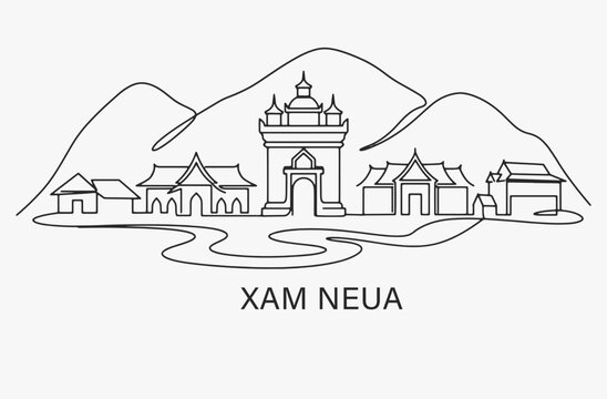 Flat Design one line without breaking the Xam Neua city.