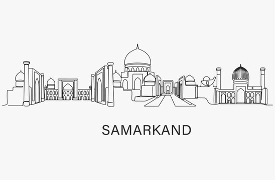 Flat Design one line without breaking the Samarkand city.