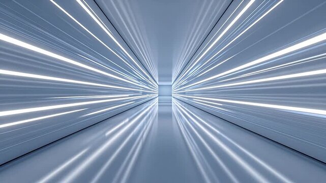 Modern white corridor with parallel linear lighting and perspective depth