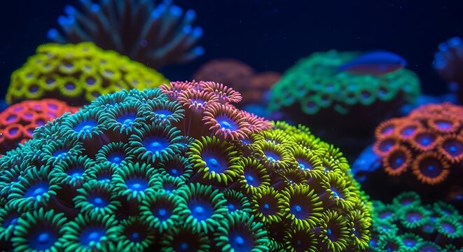 Vibrant underwater coral reef ecosystem with bright colors and detailed texture