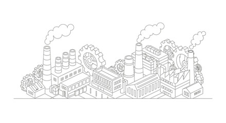 Naklejka premium Isometric industrial plant manufacturing factory complex sketch.