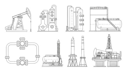 Obraz premium Oil and gas industry equipment and infrastructure schematic drawings