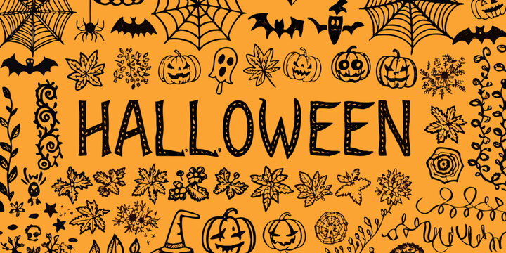 halloween themed decorative pattern with pumpkins bats and spiders