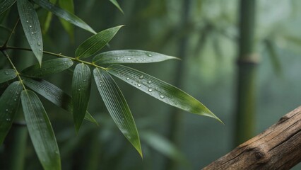 Obraz premium Dewy Bamboo with Ancient Wood