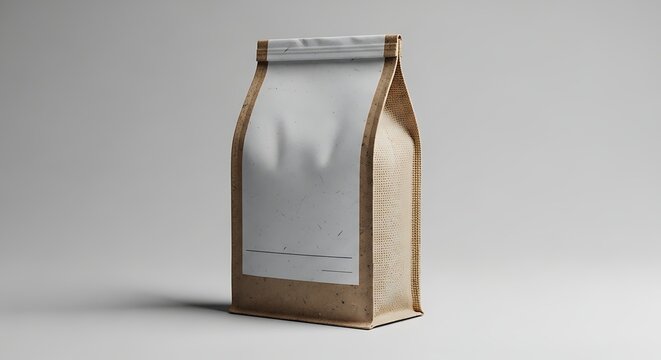 Minimalist Coffee Bag Mockup - Kraft Paper Packaging with Blank Label for Branding and Design.