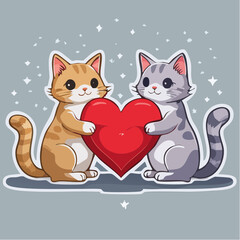 Fototapeta premium Two Cute Cats Holding a Red Heart