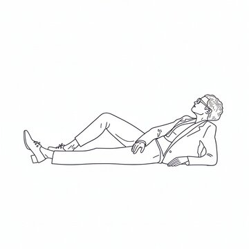 Minimalist line art illustration of a man in a suit lying down and looking up, vector style