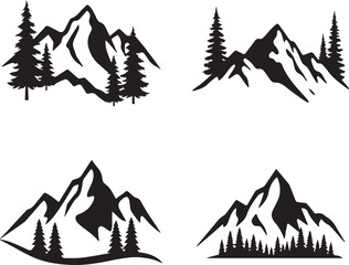 Fototapeta premium Minimal Mountain Logo Bundle Set, Modern Nature Landscape Silhouette Vector Collection with Forest and Peak Elements, Art & Illustration
