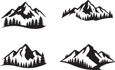 Fototapeta premium Minimal Mountain Logo Bundle Set, Modern Nature Landscape Silhouette Vector Collection with Forest and Peak Elements, Art & Illustration