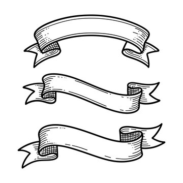 Vintage hand drawn ribbon banners set for heraldic and retro design