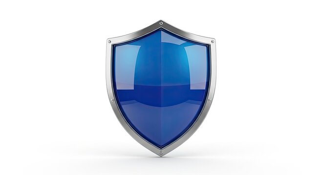 Professional blue metallic security shield icon isolated on white