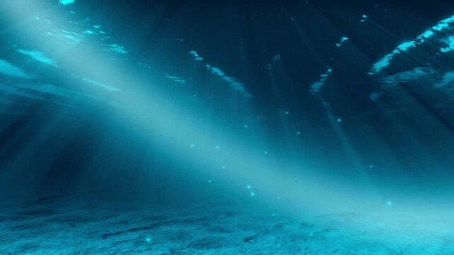 Underwater scene with sunbeams shining through ocean water
