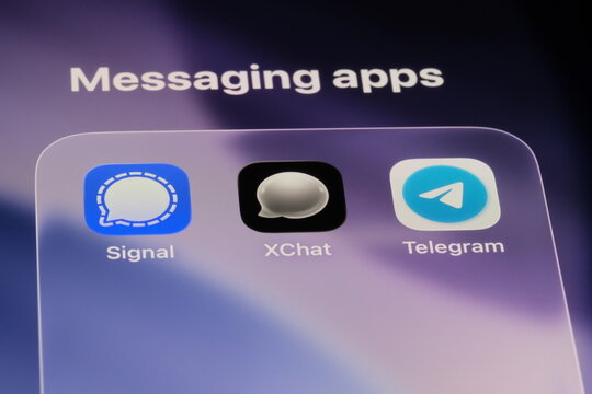Shanghai,China-Apr.26th 2026: Xchat, Signal and Telegram app icons. Messaging apps