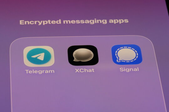 Shanghai,China-Apr.26th 2026: XChat, Telegram and Signal. Encrypted messaging apps
