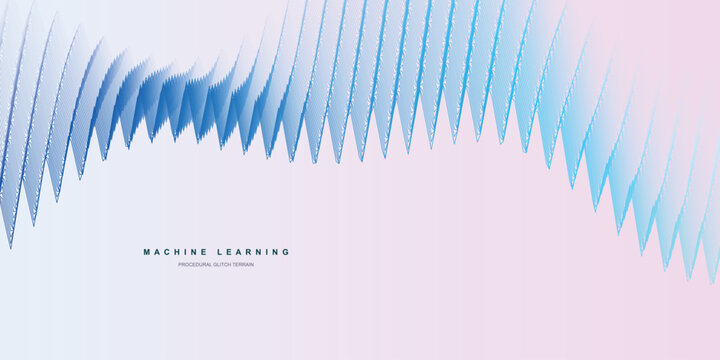 Abstract machine learning vector background, blue geometric wave pattern, futuristic data visualization with soft pink gradient, tech banner