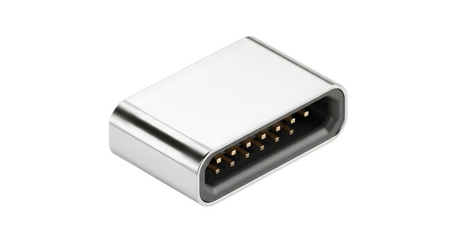 USB Type C connector adapter with metallic casing and visible pins on a white background