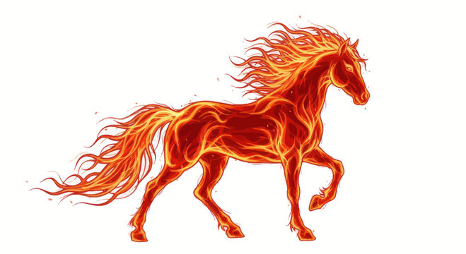 Fiery Horse Galloping with Flames, Mythical Creature, Abstract Art