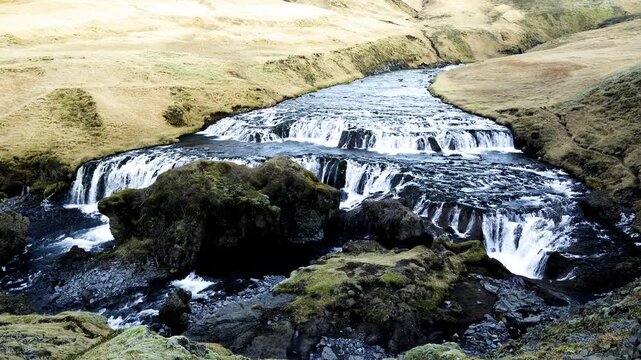 Hestava&eth;sfoss, a waterfall upstream of Skogafoss in south Iceland  
