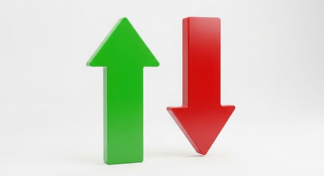 Green up arrow and red down arrow symbolizing growth and decline with increase decrease direction progress business illustration