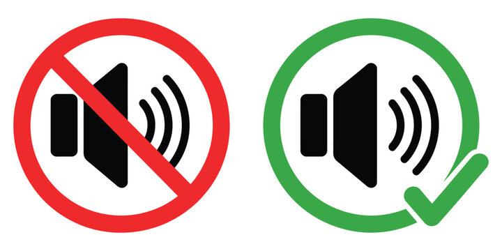Sound on and off with check, mark isolated on white background, audio control toggle icons set, minimal flat vector illustration