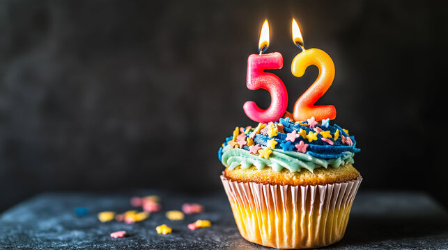 A colorful cupcake for a 52nd birthday or anniversary