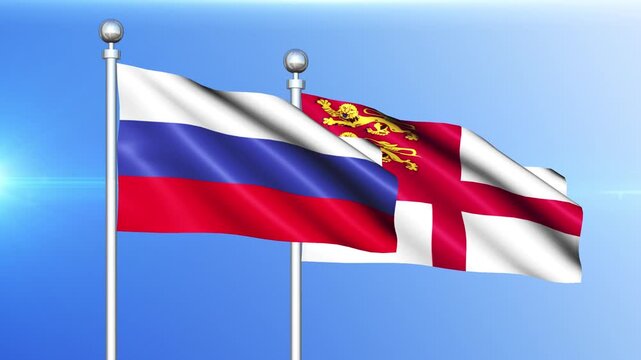 Russia and Sark National Flag Waving on Pole Loop