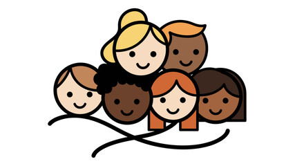 Naklejka premium Diverse group of cheerful people with different skin tones and hair colors smiling together symbolizing unity